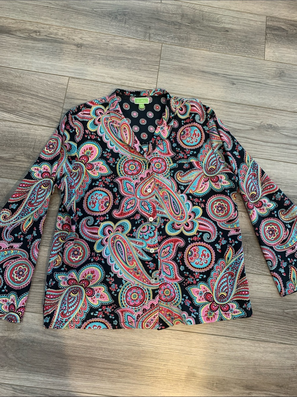 Vera Bradley Black Paisley Top with Pink & Turquoise Accents